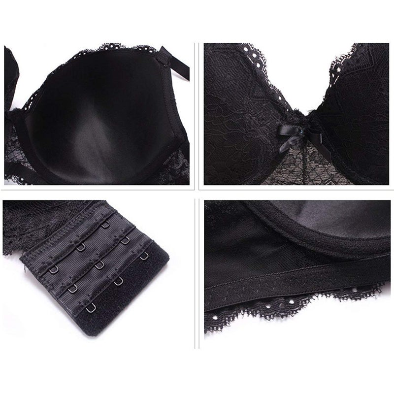 MIERSIDE Women's Black/Beige Plus Size Lace Seduction Underwire Molded Demi Bra (34DD, Black) - Image 5